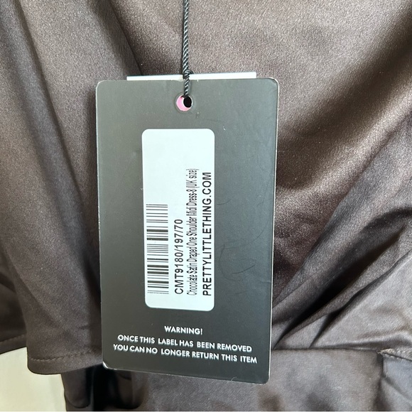 Brown Satin Draped Off The Shoulder Dress - Picture 12 of 13